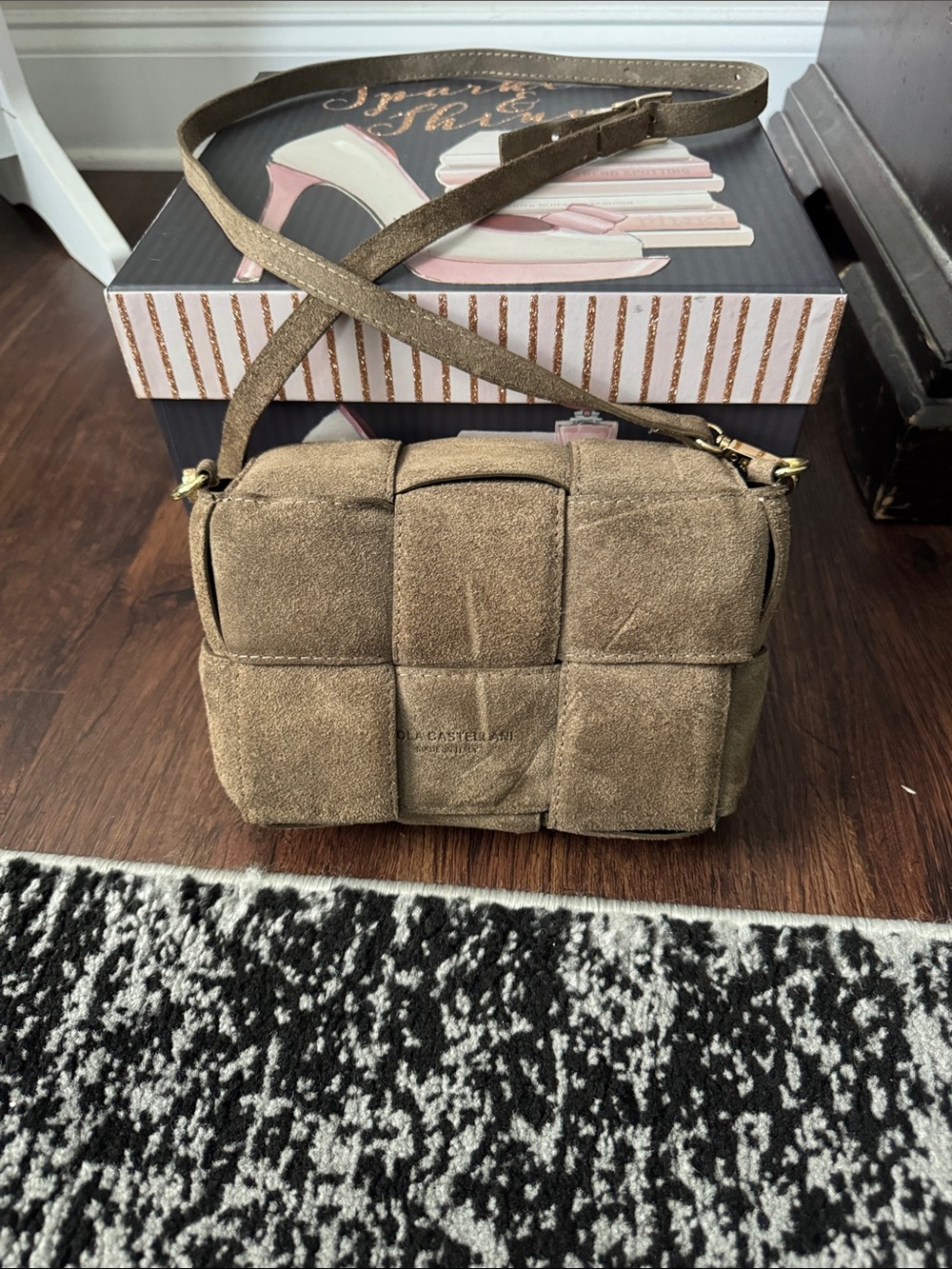 Suede Woven Crossbody Bag in Olive - Picture 2 of 6